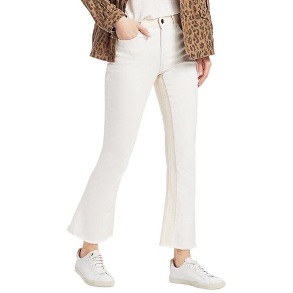 Frame Le Crop Mini Boot Jean 28 Two-Tone White Cream Color Block Casual Summer - Picture 1 of 11